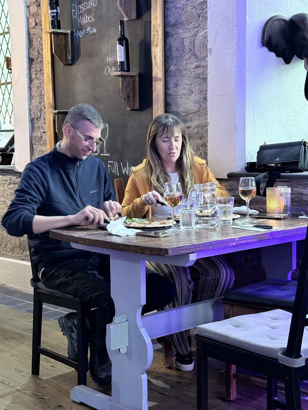 Dining at The Oratory — pizza and wine